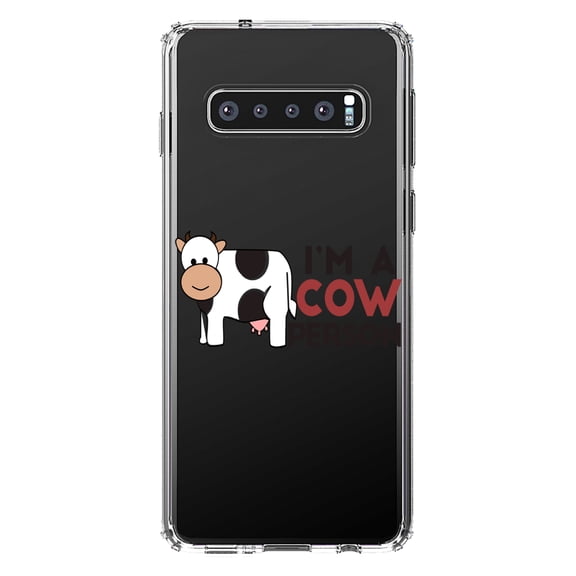 DistinctInk Clear Shockproof Hybrid Case for Samsung Galaxy S10  PLUS (6.4" Screen) - TPU Bumper Acrylic Back Tempered Glass Screen Protector - I'm A Cow Person