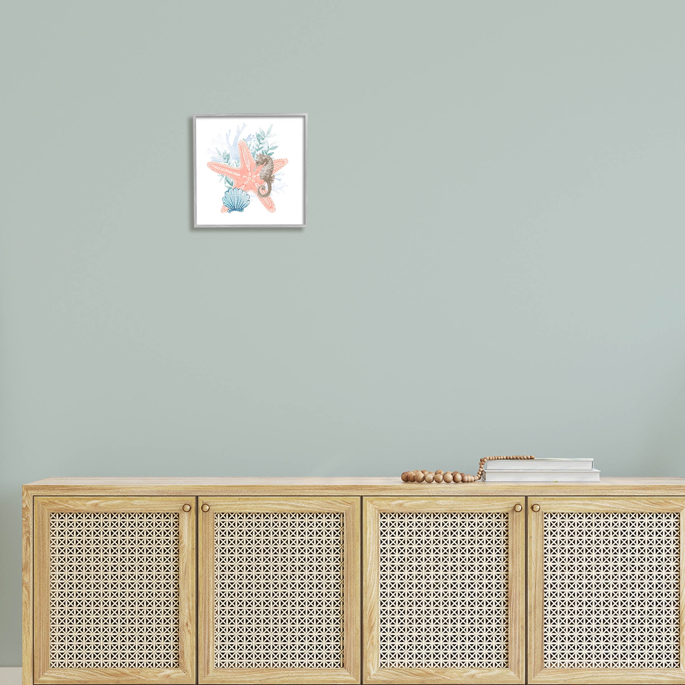 Seahorse Starfish Layered Coral Animals & Insects Graphic Art Gray Framed Art Print Wall Art
