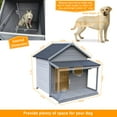 thumbnail image 6 of 44.2"L x 44.6"W Large Wooden Dog House, Weatherproof Balcony Doghouse with Asphalt Roof and Large Terrace, Cabin House Style Pet Houses with Curtain Door for Indoor, Outdoor, Grey, 6 of 9