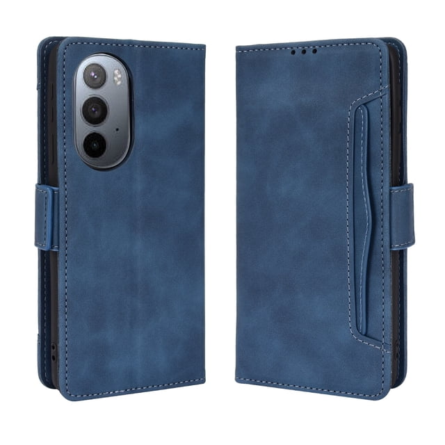 Case for Motorola Edge 30 Ultra Cover Adjustable Detachable Card Holder Magnetic closure Leather Wallet Case - Blue