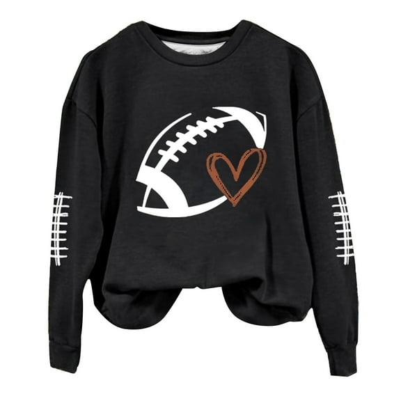 Baqcunre Hoodies For Women Funny Football Shirts For Women Football Mom Sweatshirt Women's Crewneck Sweatshirt Womens Sweatshirts Womens Fall Tops Black L