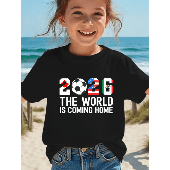 2026 World Cup Football Themed Graphic T-shirts for Kids,Boys and Girls Short Sleeve Crew Neck.Ideal Gift for Birthday,Size 3Year-13Year