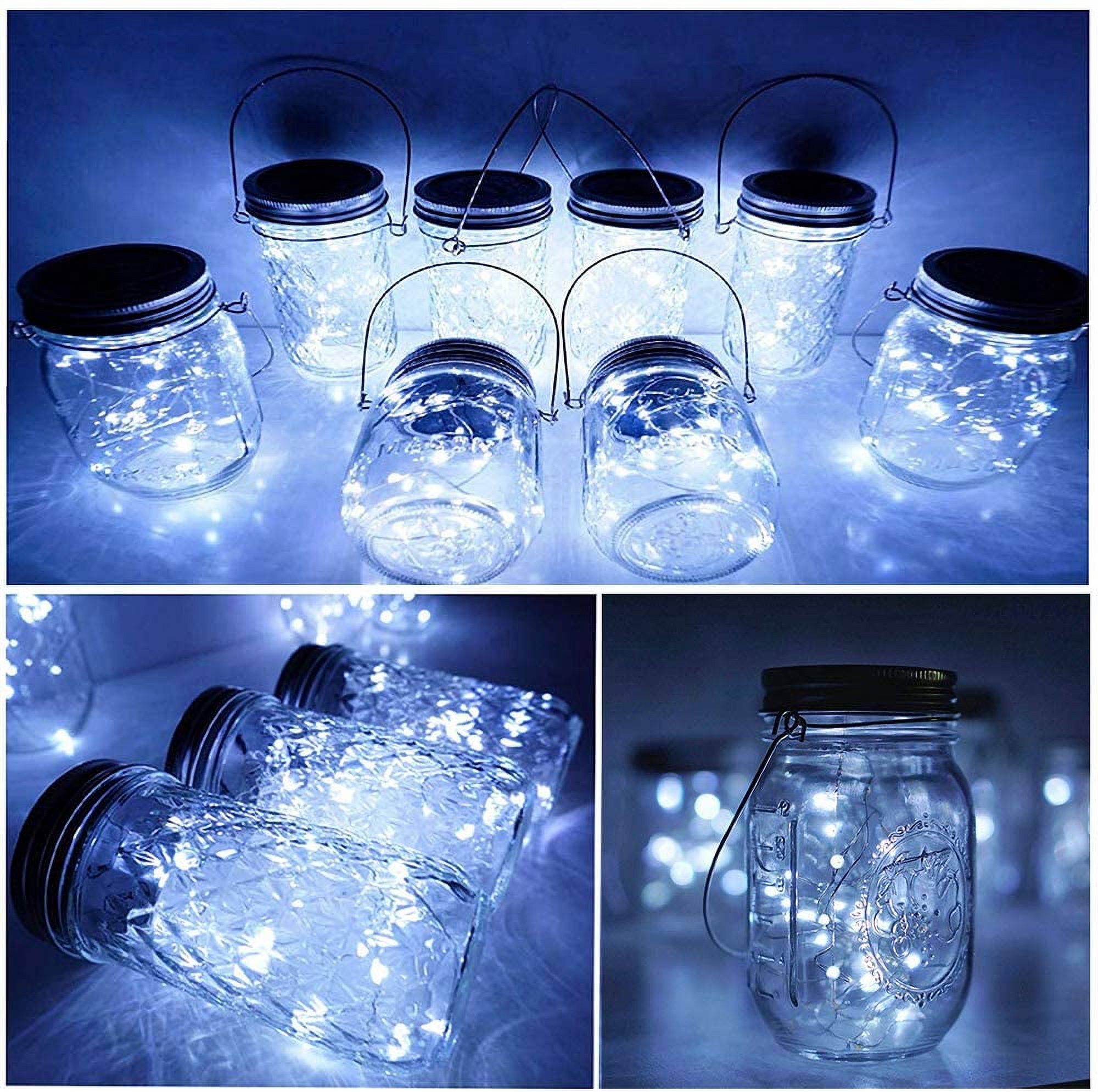 Soapow Mason Jar Solar Lights 3m 30 LED, 6 Pack Hanging Solar Mason Jar Lantern Outdoor, Waterproof Fairy Lights Solar Lamp with 6 Handles for Patio Garden Wedding Yard, Cool White (No Jars)