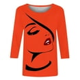 thumbnail image 4 of AOOCHASLIY Women's Blouse Fashion Women Mid-length 3/4 Sleeves Printed T-shirt Round Neck Casual Tops, 4 of 4