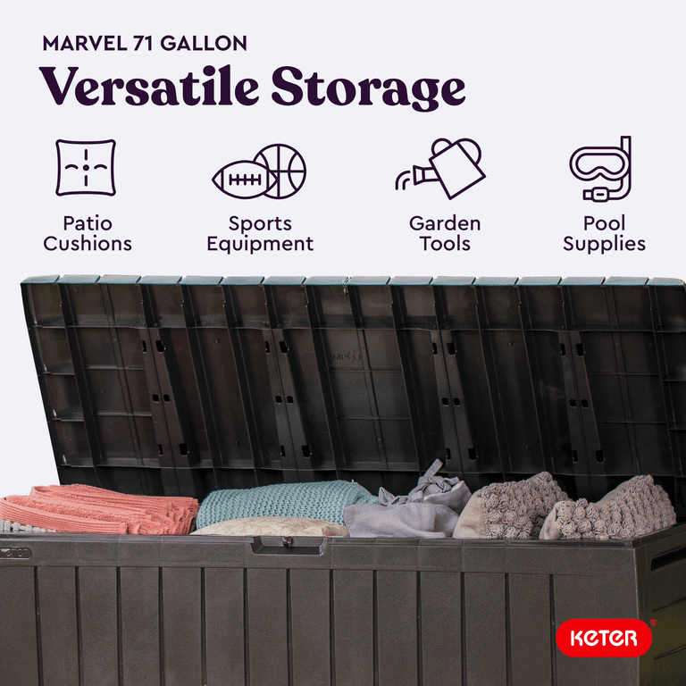 Keter Marvel Plus 71 Gallon Easy Patio Storage Deck Box, Espresso