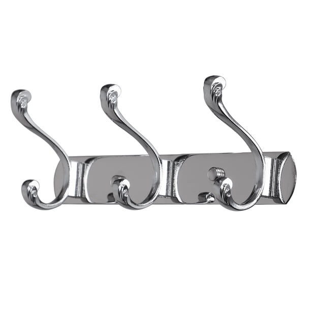 Perchero de pared de 10" con 3 ganchos, ganchos de abrigo, aleación de zinc, tono plateado, 1 pieza