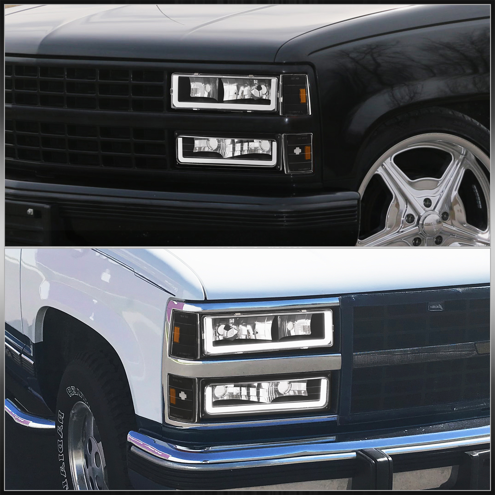 AJP Distributors Black Amber LED DRL Head Lights + Corner Bumper Lamps Compatible/Replacement For Chevy C10 C/K 1500 2500 3500 Blazer Silverado Suburban 1988 1989 1990 1991 1992 1993 88 89 90 91 92 93