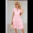 thumbnail image 4 of Vestido de Verano para Mujer, con Mangas con Volantes y Escote en V, Midi, Rosa, Talla XL, 4 of 6