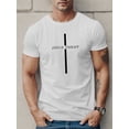 thumbnail image 1 of [Everyday Comfort] Jesus Christ Men's Graphic Tee - Casual Black Polyester T-Shirt with White Cross Design, Short Sleeve, Round Neck, Machine Washable - Ideal for All Seasons, 1 of 4