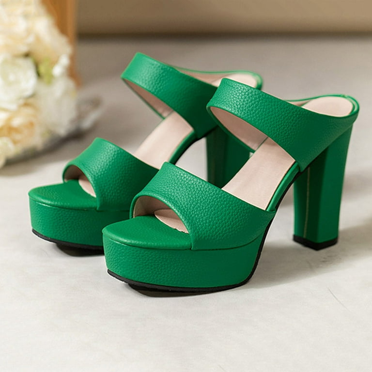 Women Chunky High Heels Sandals Open Toe Fashion Wedding Party Evening Prom  Dance Ankle Strap Dress Pump Sandals Shoes Green 8.5 - Walmart.com