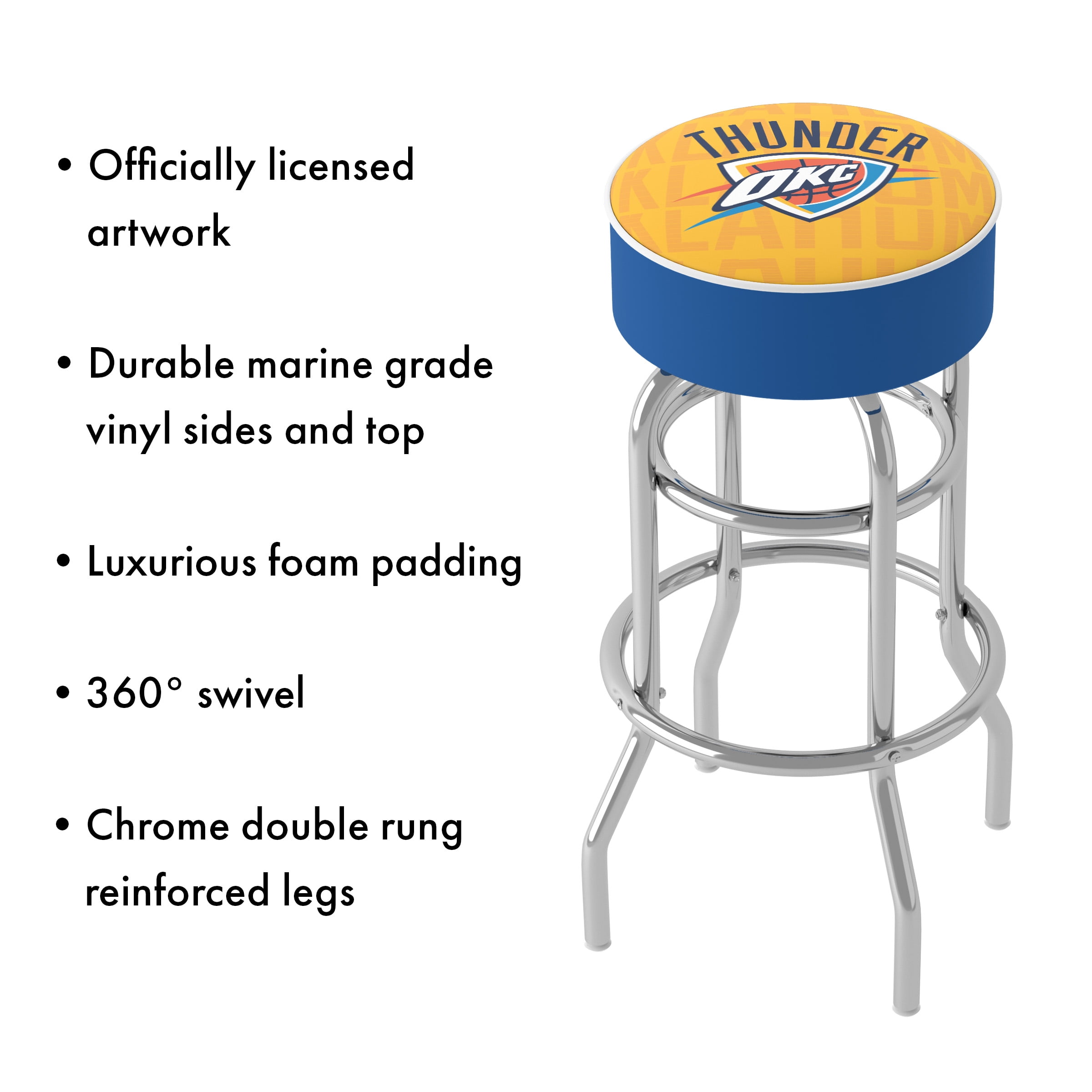 Trademark Gameroom Oklahoma City Thunder City Bar Stool with Padded Seat