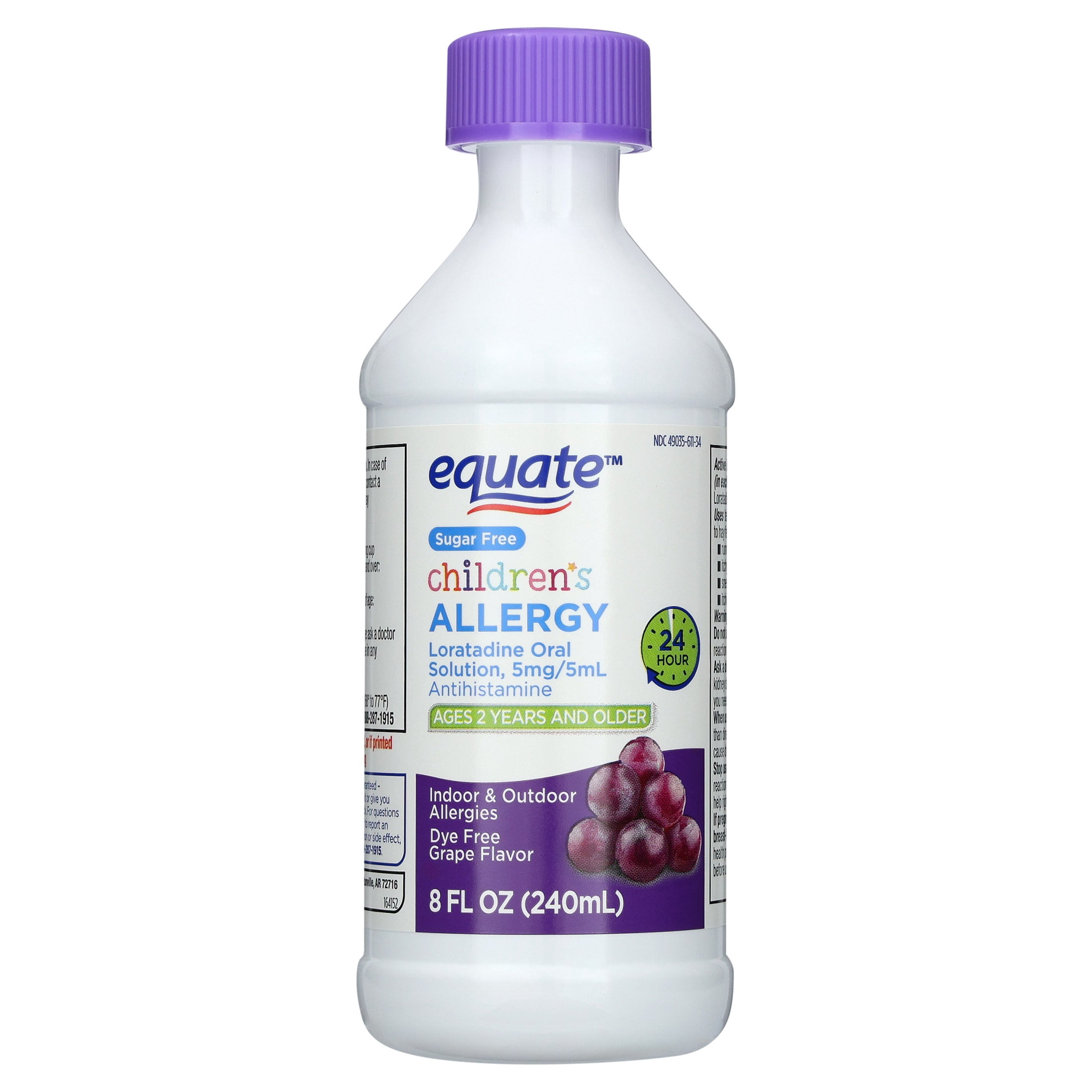 Equate Children's Allergy Non-Drowsy Loratadine Antihistamine Oral Solution, Grape Flavor, 5 mg, 8 fl oz