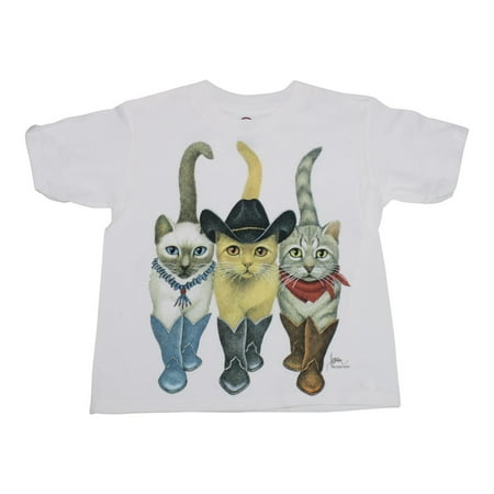 Girls White Cowcats Graphic Print Cotton Short Sleeve Trendy T-Shirt