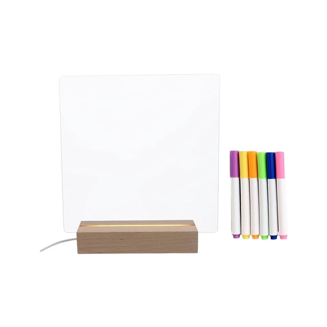 Kenally Pizarra transparente de borrado en seco con soporte iluminado Pizarra de borrado Dr-y Erase Board Artesanía 20*20cm + bolígrafo de 6 colores