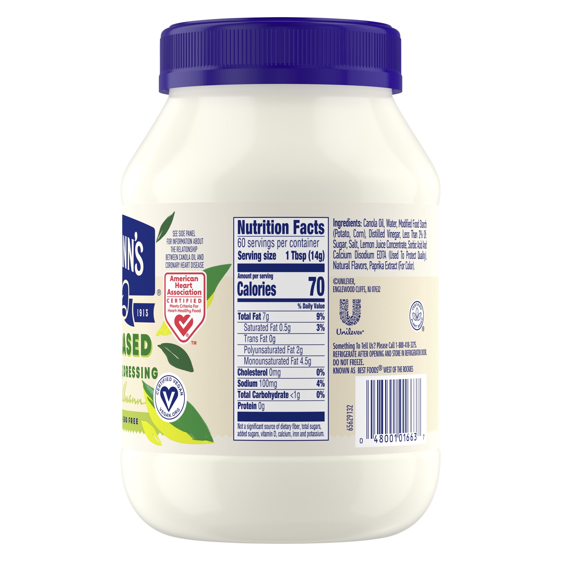 Hellmann's Plant Based Mayonnaise Spread & Dressing Condiments, 30 fl oz Jar