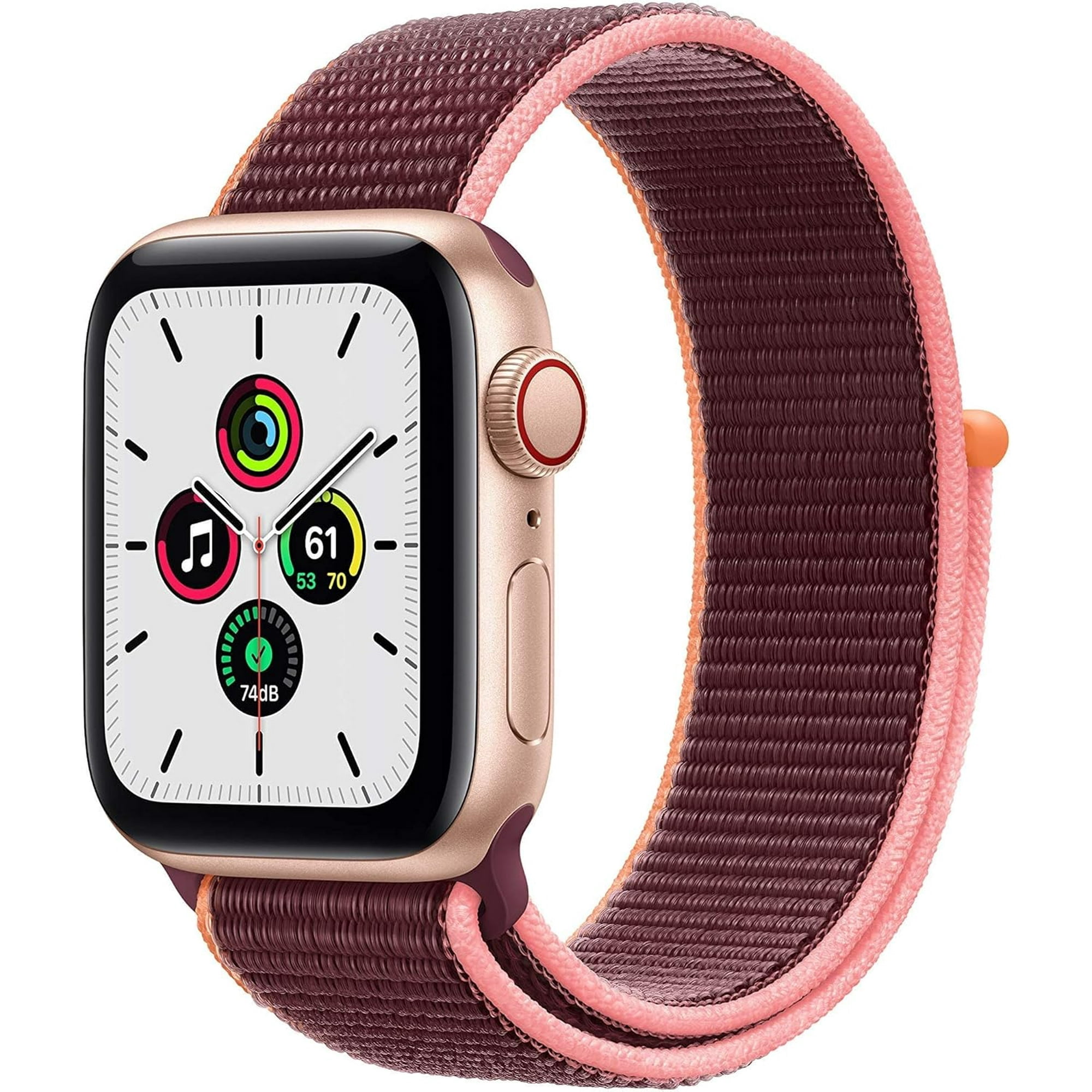Apple Watch SE GPS + Cellular, 44mm Gold Aluminum Case with Plum Sport Loop