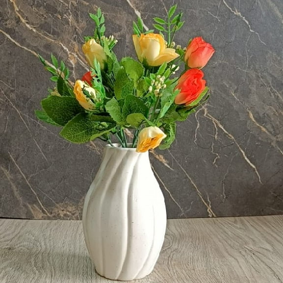 India Meets India Ceramic Pot Vase [White], Modern Minimalistic Vase, Decorative Hollow & Pampas Dried Flowers Vase for Home Decoration/Living Room/Bedroom/Office/Table/Bookshelf, 6.5 in