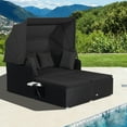 thumbnail image 1 of Gymax Lit de Jour en Rotin pour Patio avec Auvent Rétractable, Tables d'Appoint, Coussins, Beige, Extérieur, 1 of 10