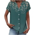 thumbnail image 2 of Maqroz Womens V Neck T Shirts Trendy Short Sleeve Button Down Loose Fit Floral Printed Summer Vacation Hawaii Tops Casual Blouses 2026 Green XL, 2 of 5