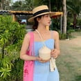 thumbnail image 5 of MEICHEN Fedora Hat for Women, Square Buckle Dome Panama Flat Top Straw Hat Summer Travel Sunshade Sun Hat Beach Wide Brim Hat, Fall Winter Fashion Accessories, 5 of 7