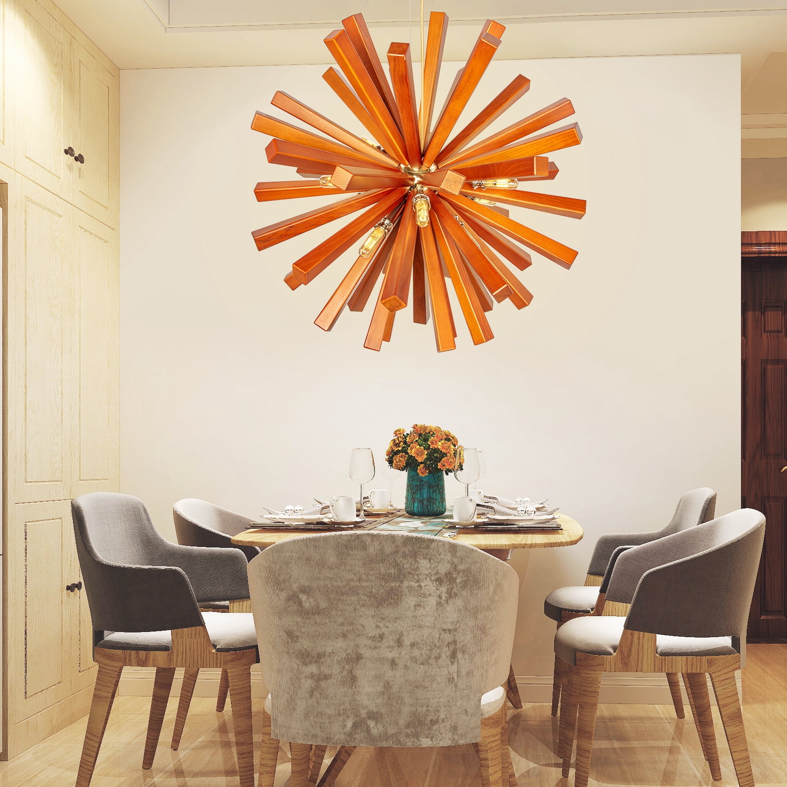 Arturesthome 10 Lights Pendant Lighting Fixtures for Kitchen Island, Wood Chandelier, Handmade Woven Hanging Ceiling Light for Living Room Bedroom