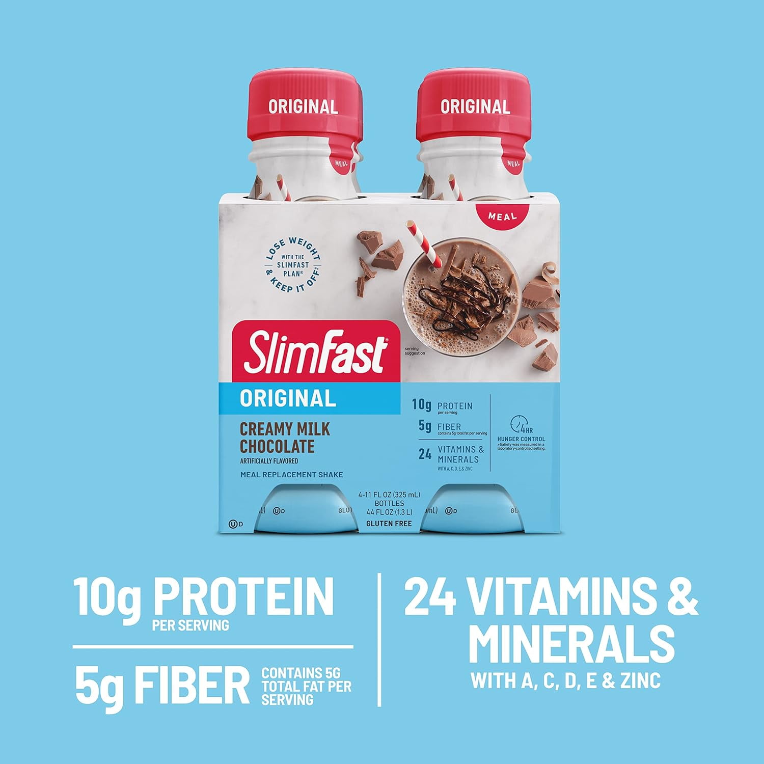 SlimFast Original Meal Replacement Shake, Creamy Milk Chocolate, 4 Count