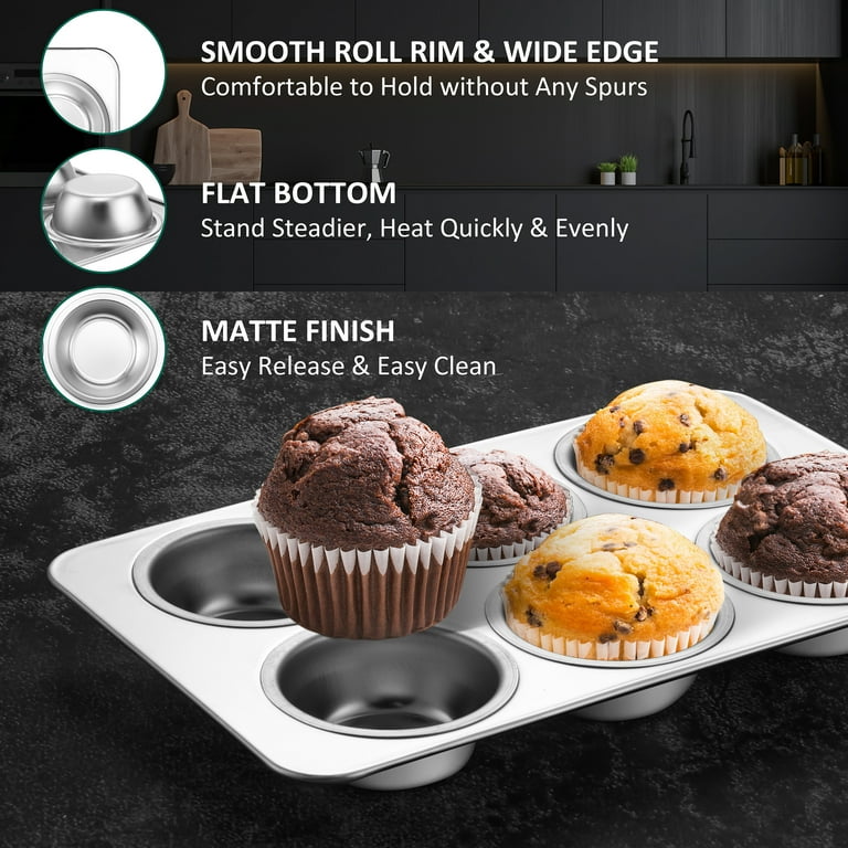 Coliware 6-Cup Muffin Pan, Stainless Steel Cupcake Tin with