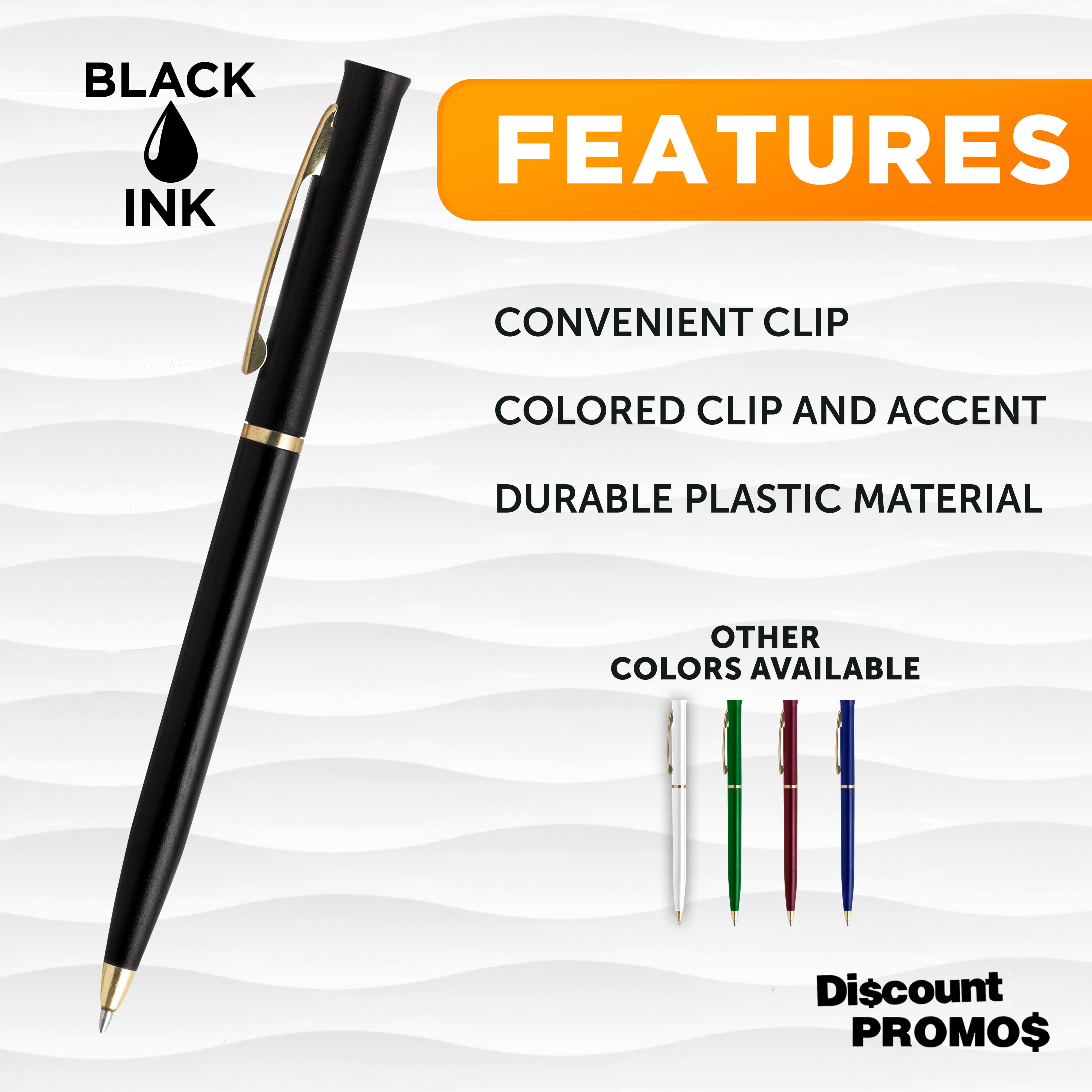 10 Alston Hotel Pens Pack - Ballpoint, Gold Metal Accent - Black
