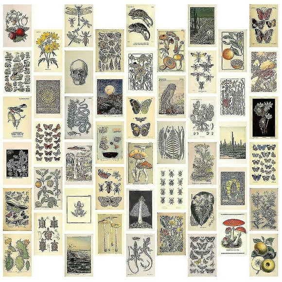 Vintage Aesthetic Wall Collage Kit - 50 Mini Botanical Cottagecore Collage Art Posters (4x6inch), F-haoyi