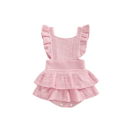 

Bagilaanoe Newborn Baby Girl Rompers Dress Knitting Fly Sleeve Ruffle Bodysuit 3M 6M 12M 24M Infant One Piece Jumpsuit