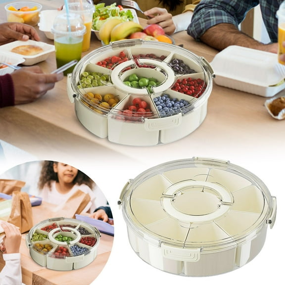 8 Compartment Rotating Storage Tray with Clear Lid, Ideal Kitchen Organizer for Dried Fruits and More