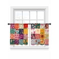 thumbnail image 2 of Spring Floral Semi Sheer Curtains 54 Inch Length 2 Panels Set, Vintage Plaid Summer Botanical Colorful Sheer Kitchen Curtain Privacy Voile Window Curtain for Living Room Bedroom Rod Pocket Drapes, 2 of 7