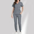 thumbnail image 2 of WCMZJ Scrub Set Top and Pants with 4 Pockets Stretch Fabric Lightweight Nurse Uniform Set for Home Attendant, 2 of 5