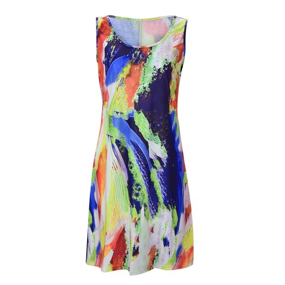Aayomet Spring Dress Women's Loose Sleeveless Dress Printed Casual U Neck Sundress Casual Dress,Yellow S