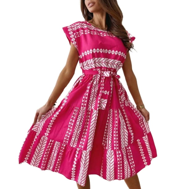 Guardurnaity Vestido estampado para mujer, jersey de cuello redondo, moda Primavera Verano, vacaciones en la playa, viaje, ropa y cómoda para mujer Vestidos Rojo Guardurnaity AP016570-02