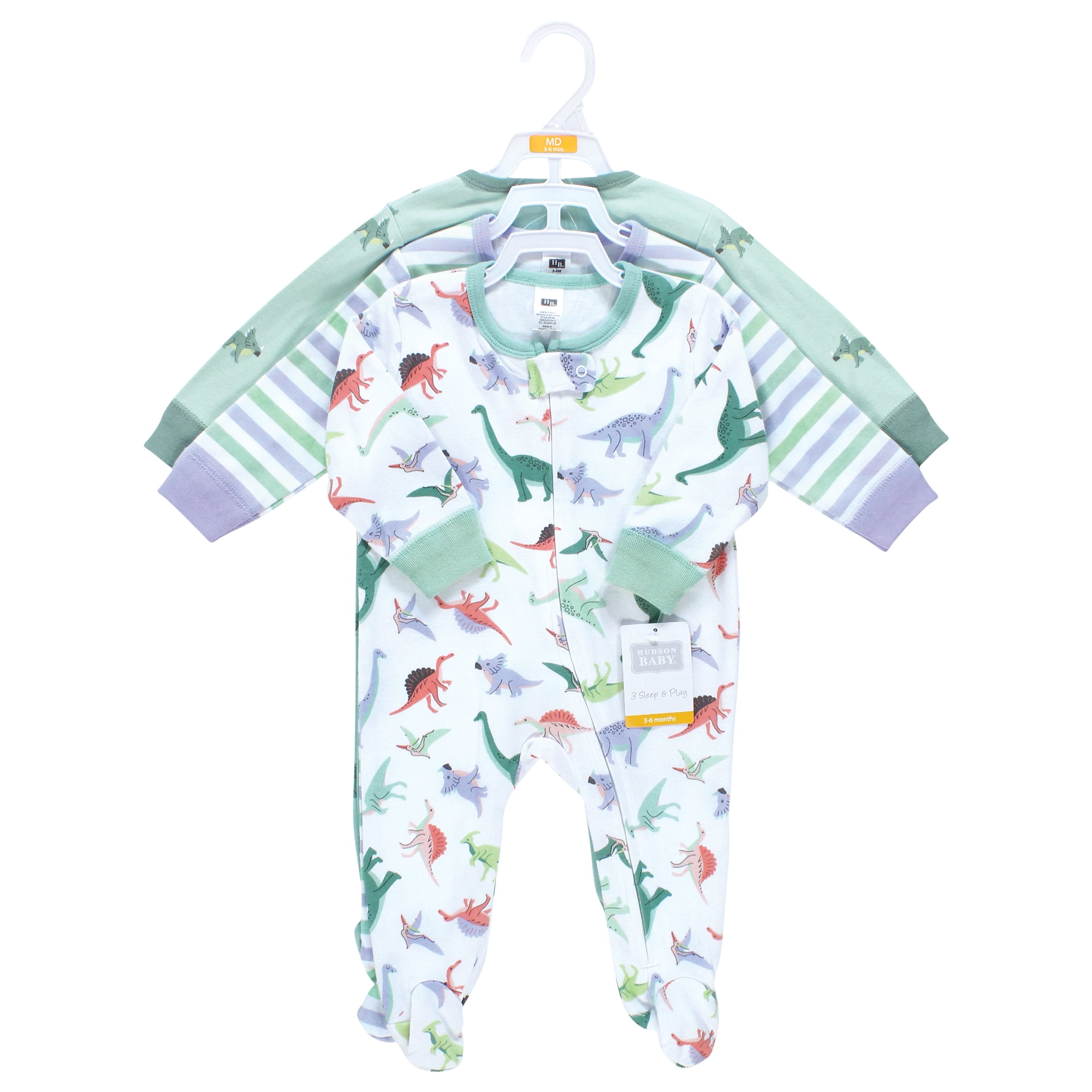 Hudson Baby Infant Boy Cotton Sleep and Play, Cheerful Dino Friends, 3-6 Months