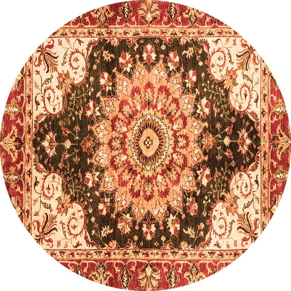 Ahgly Company Indoor Round Geometric Orange Traditional Area Rugs, 3' Round