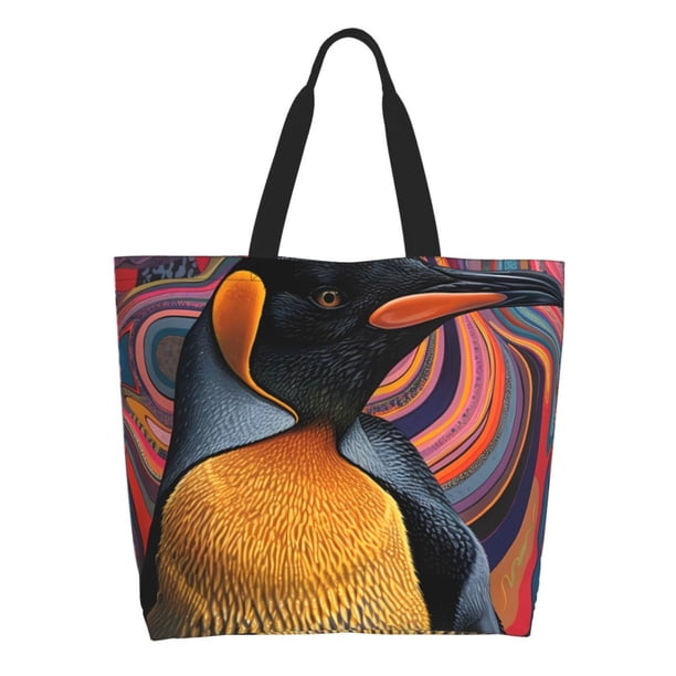 Disketp Abstract Pattern Penguin Bolsa Tote Estampada para Mujer, Bolso de Hombro y de Mano para Compras y Viajes