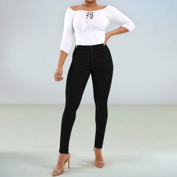 New Women's Fashionable High Elastic Foot Lift High Waist Skinny Jeans Pants for plus Size Women Jean Pants for Women on Pants Classic plus on Pants for Women Tall Tall Woman Clothes Jean Dress for