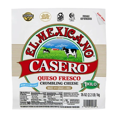 El Mexicano Casero Queso Fresco, Fresh Crumbling Cheese, 1 kg Refrigerated