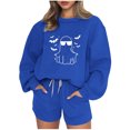 thumbnail image 1 of Puntoco Conjunto De Sudadera Y Pantalón Con Cuello Redondo Y Manga Larga Informal Con Estampado De Halloween Para Mujer Azul S, 1 of 3