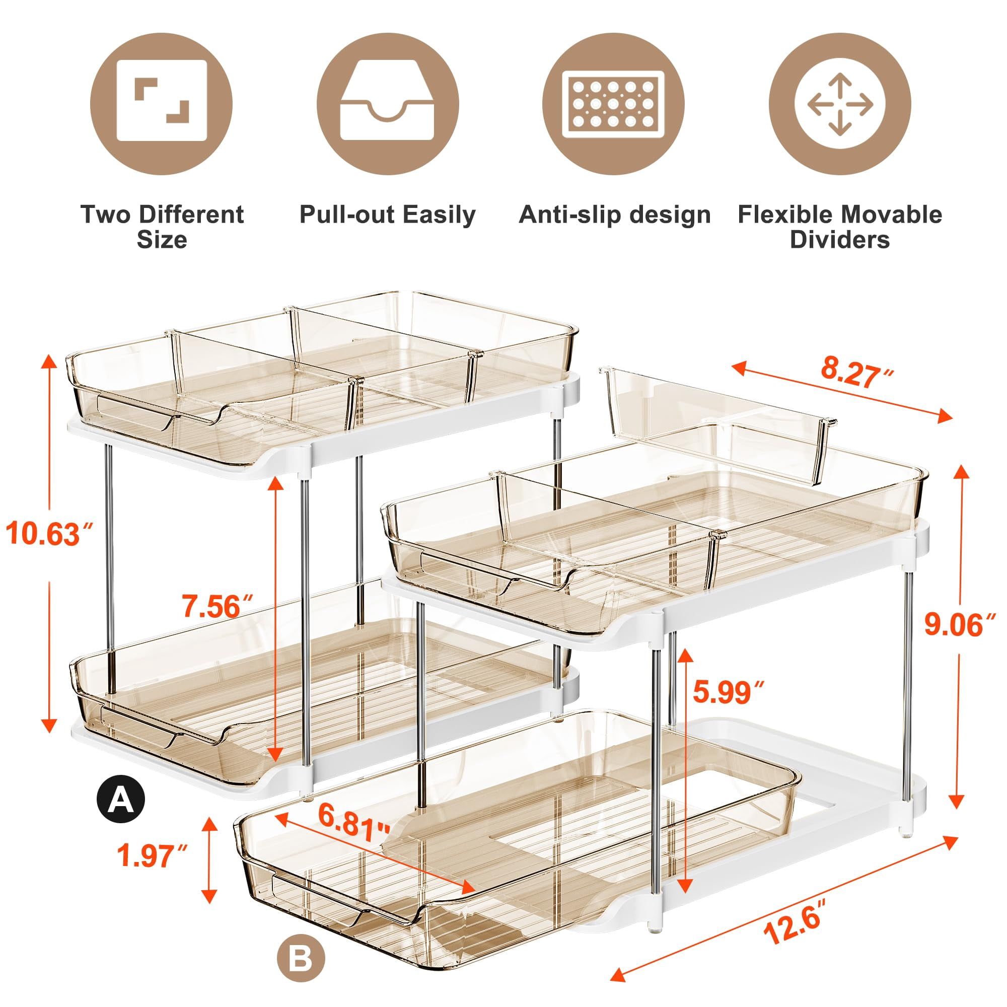 2-tier Multi-purpose Bathroom Under Sink Organizers And Storage  Stackable Kitchen Pantry Organization Pull Out Cabinet Organizer With Movable Dividers 2 Pack