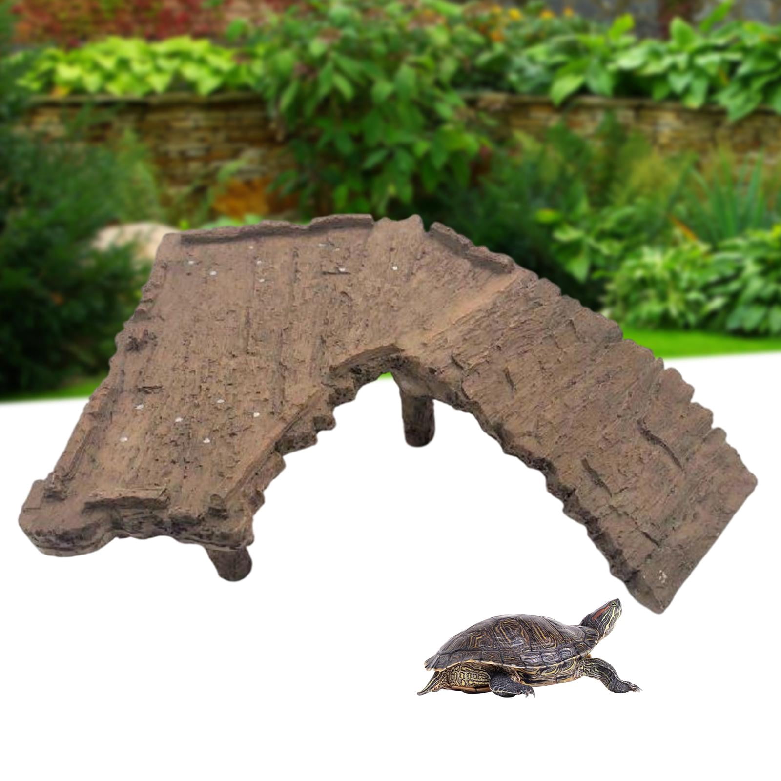 Resin Turtle Terrapin Dock Tortoise Basking Platform with Ramp Ornament Durable Friendly for Terrarium Tank Cave Hide-Out easy to clean, 21.5x7x6cm A