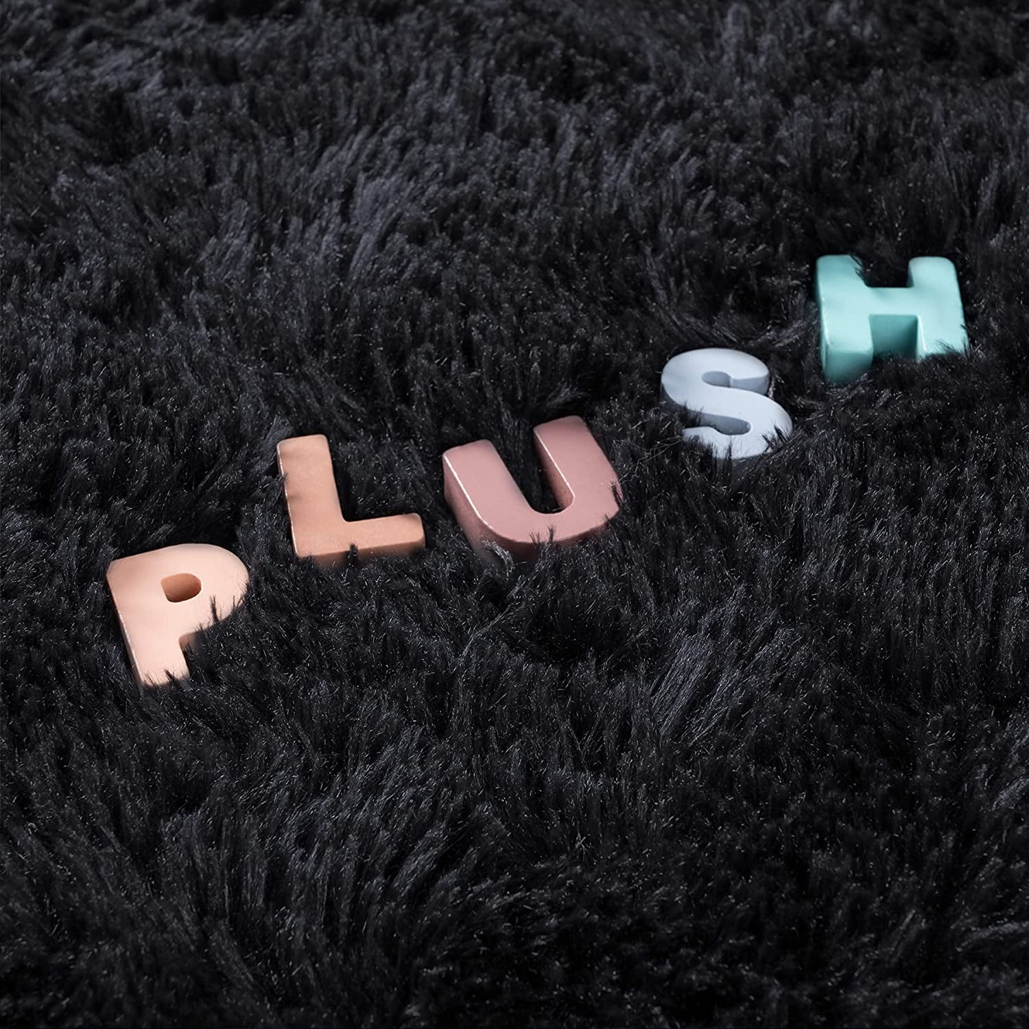 Junovo Super Soft Fluffy Area Rugs Modern Shag Rug for Bedroom Living Room,Cute Carpets for Kids Nursery Girls Home Dorm,4'x6',Black