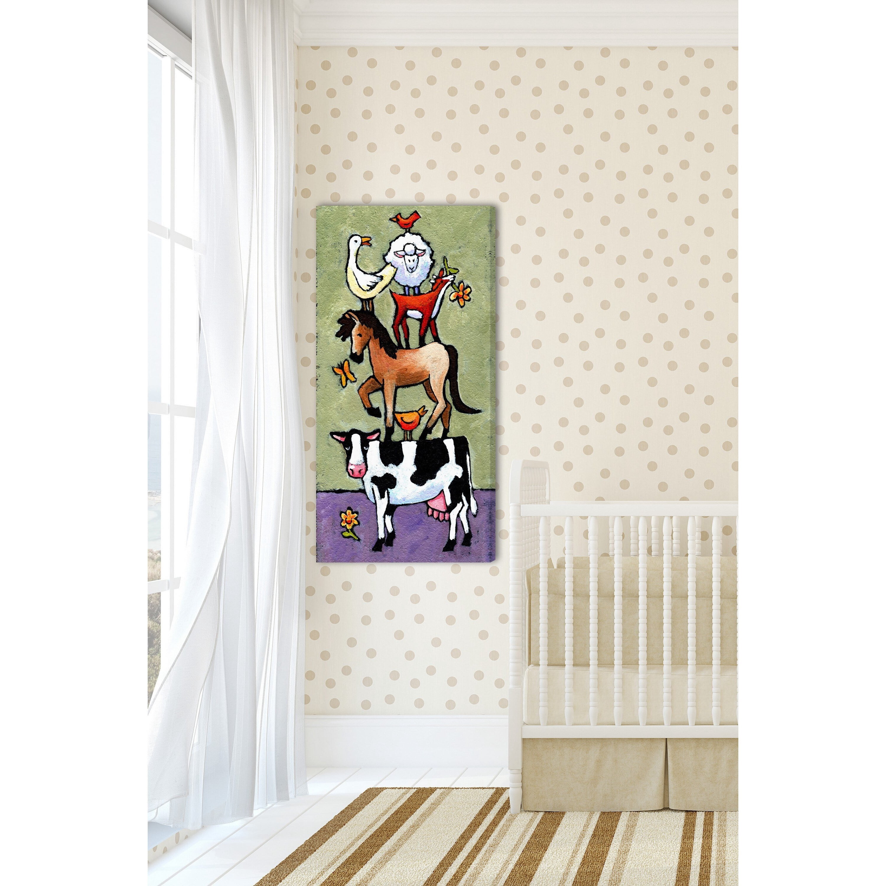 MARMONT HILL  - 'Barnyard Tower' by Janet Nelson Painting Print on Wrapped Canvas - Multi-Color 22.5 x 45