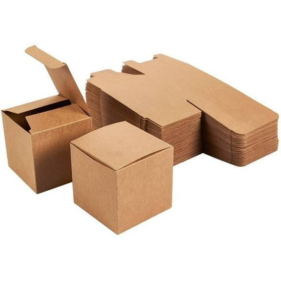 50 Pack Small Kraft Paper Gift Boxes Bulk with Lids, 3x3x3 inch Brown Wedding Party Favor Cupcake Containers