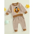 thumbnail image 4 of Miaouyo Toddler Baby Boys Thanksgiving Fall Clothes Set Turkey Pattern Long Sleeve Pullover Bow Pants 2 Pcs Outfits, 4 of 10