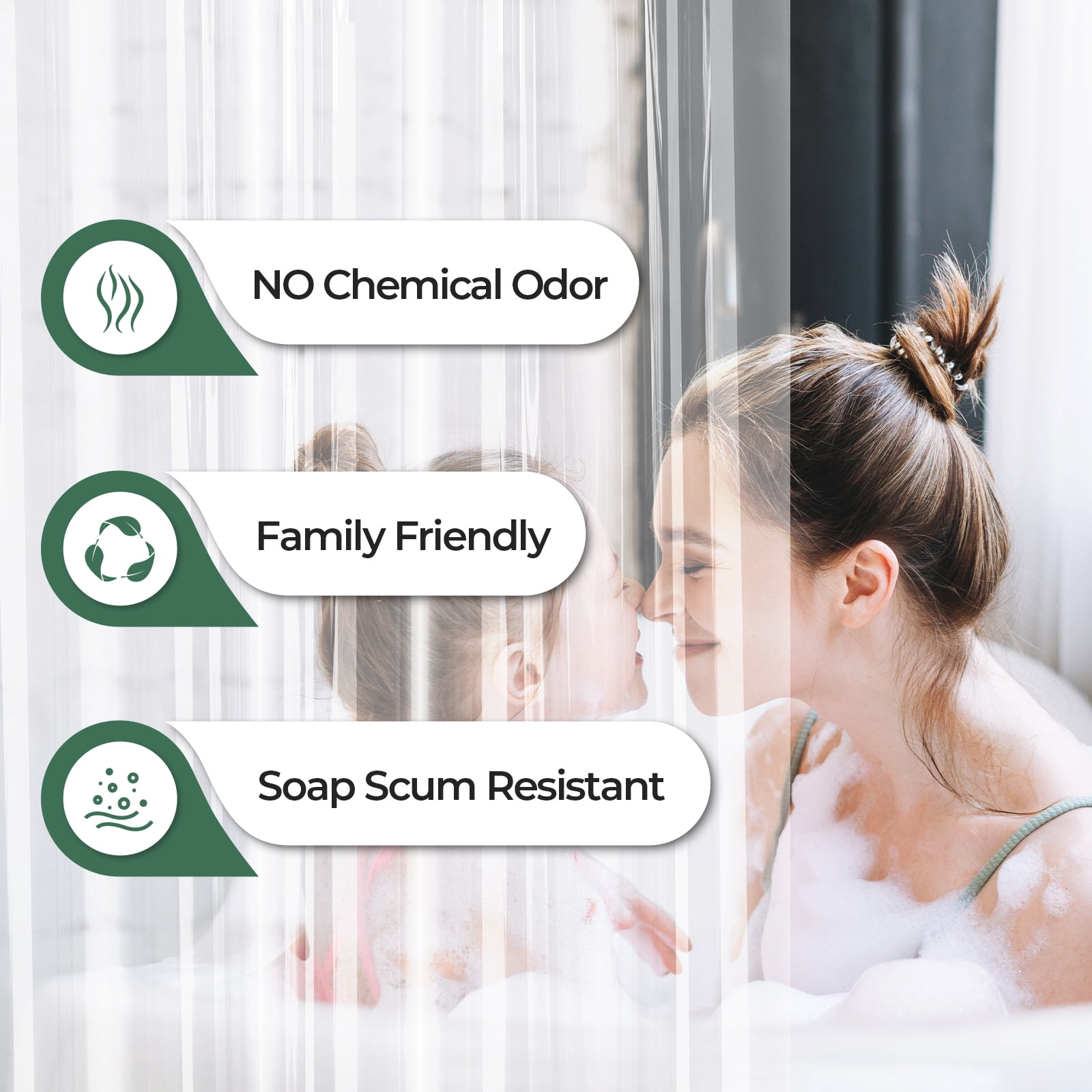 AmazerBath Shower Curtain Liner 2 Pack, 72 x 96 Inches Extra Long PEVA Plastic Shower Liner with 3 Weighted Stones and 12 Rustproof Metal Grommet, Lightweight Waterproof Shower Curtain - Clear