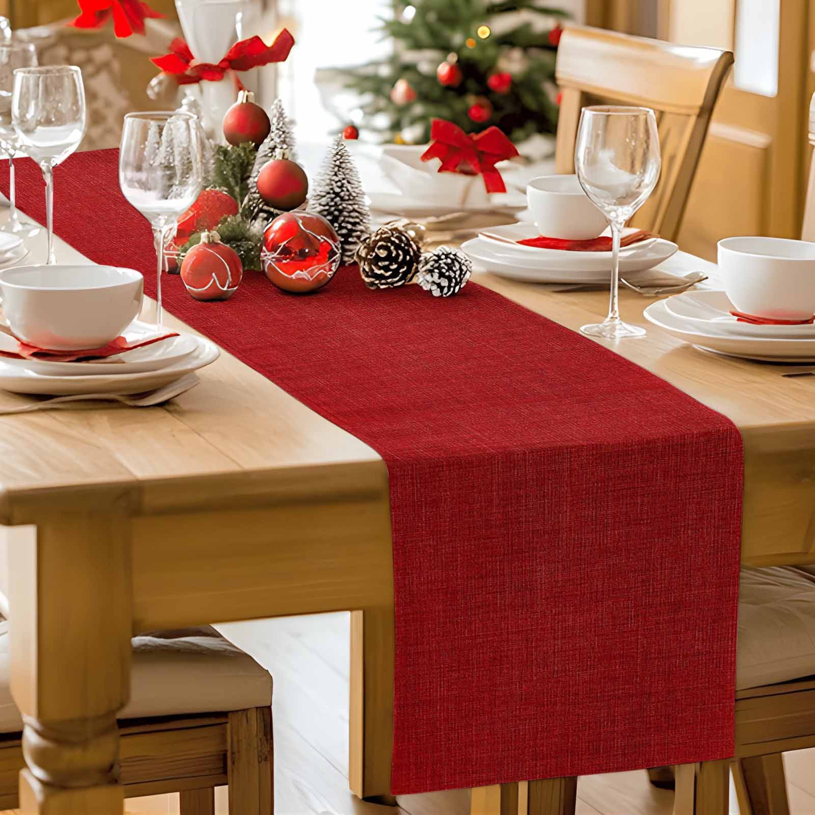Table Runner 13x90in Inches Long, Red WatercolorLinen Washable Dresser Scarf Modern Minimalist StyleKitchen Dinning Tablerunners for Holiday/Party/Wedding/Home Tables Decor
