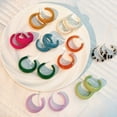 thumbnail image 3 of Zhuge Women's Retro Candy Color Acrylic Earrings, Geometric Square Hollow C-Shape Big Hoop Resin Stud Fashion Jewelry, D24, 3 of 5